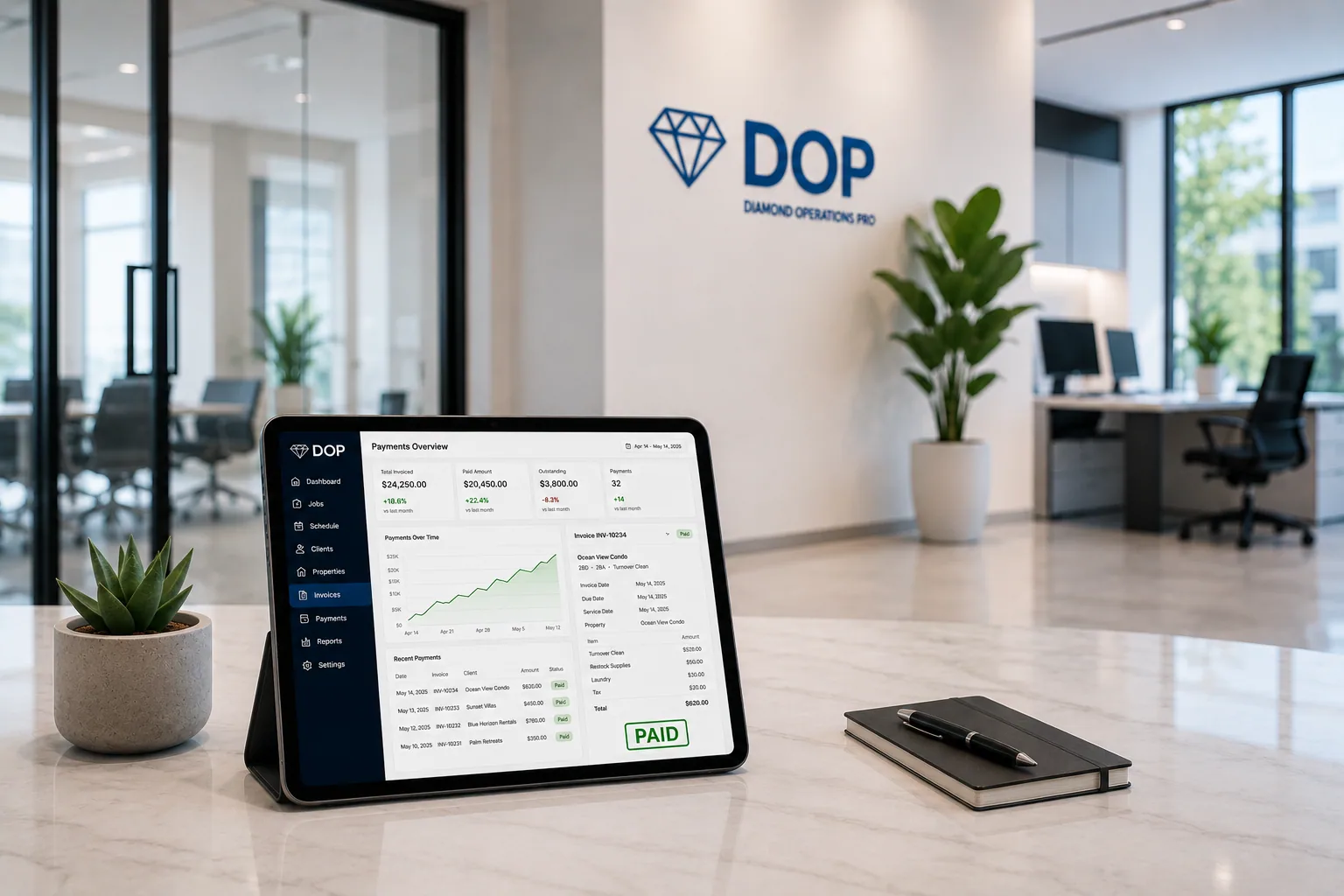 DOP workflow from completed job to invoice and payment