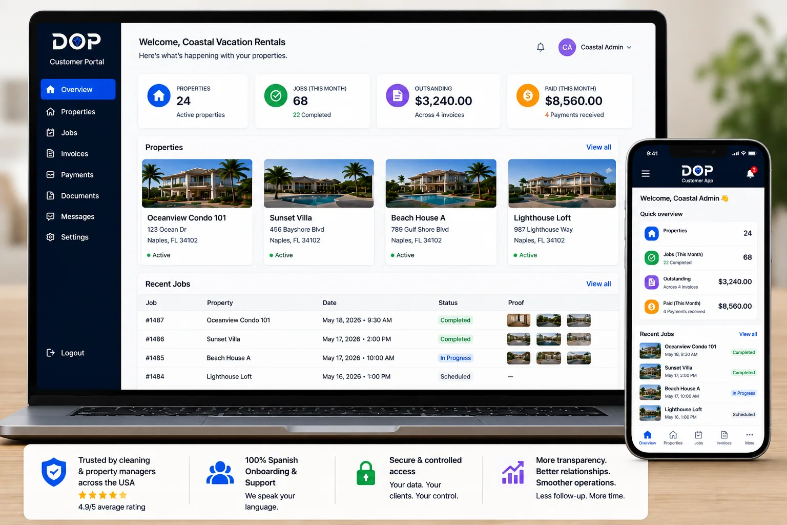 DOP customer portal for service visibility