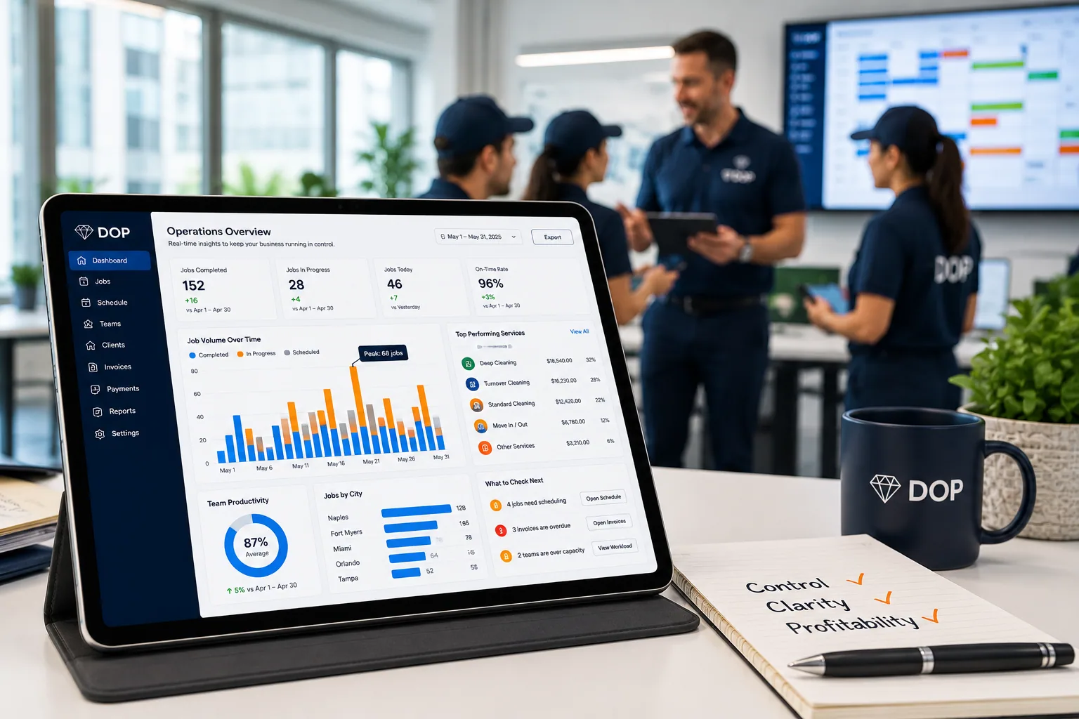 DOP Reports Dashboard for cleaning business performance
