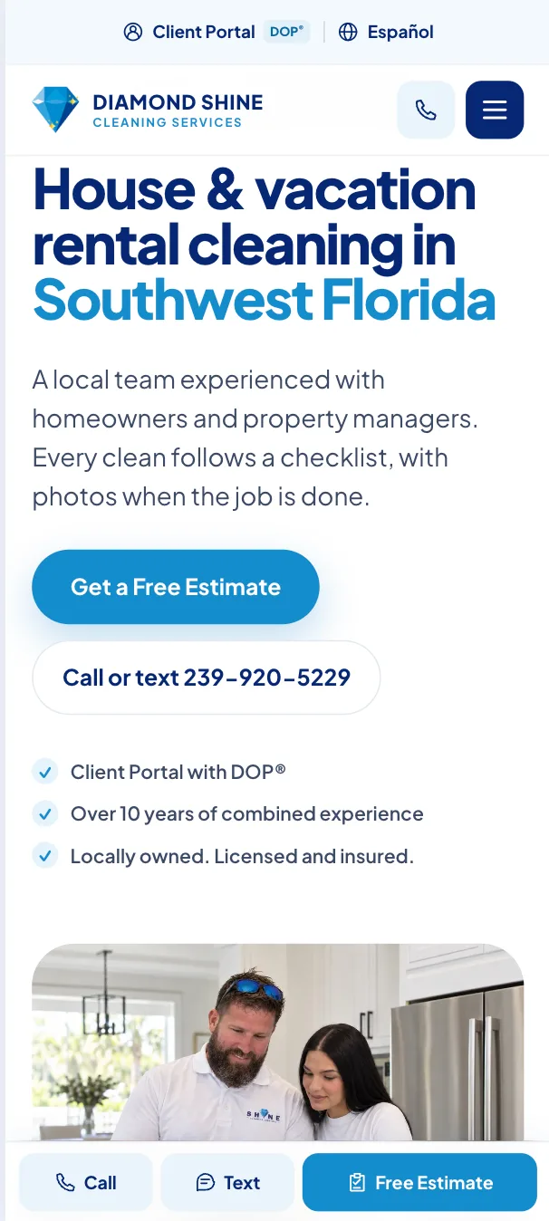 Diamond Shine website on the phone