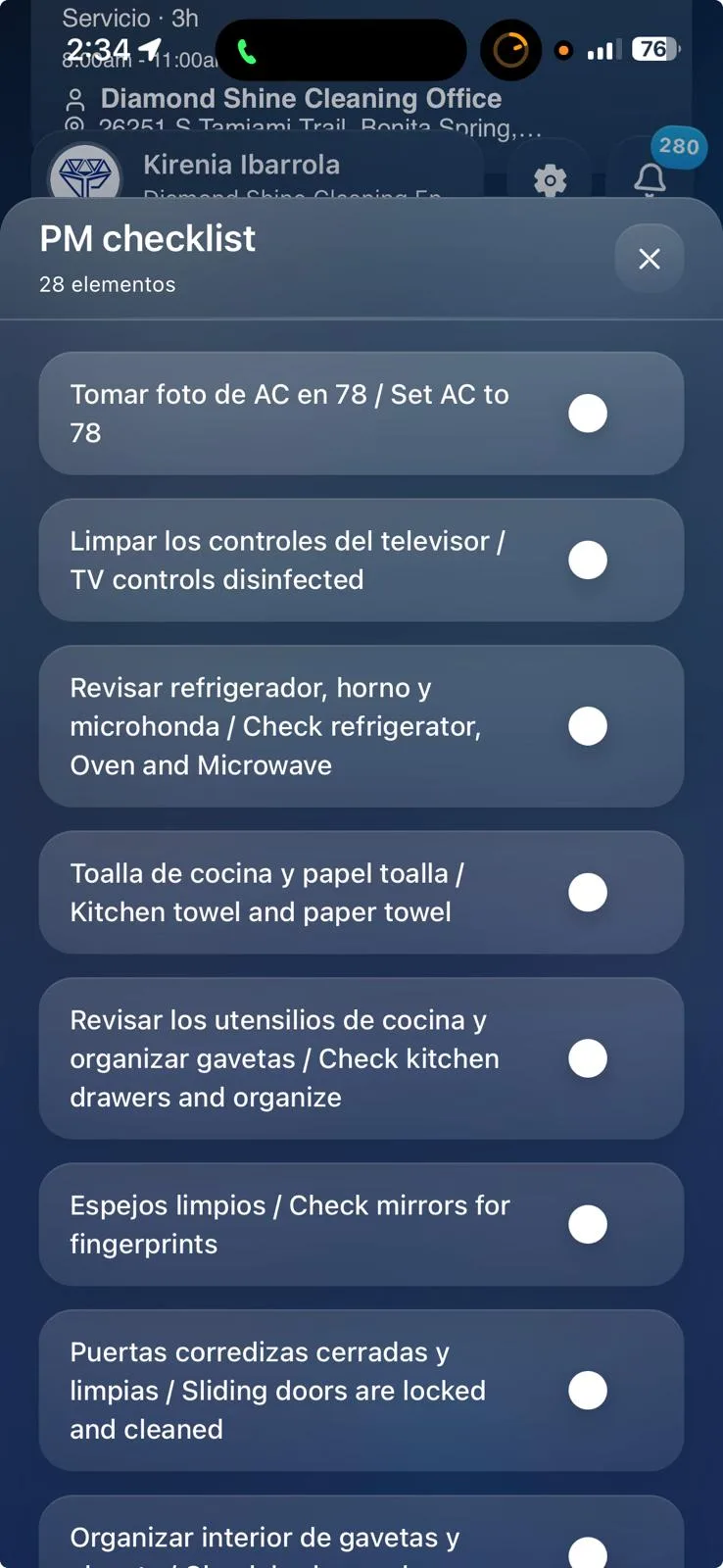 Crew checklist in DOP Team