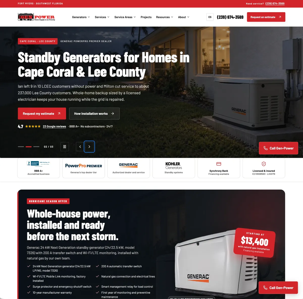 Home page of the Gen-Power website