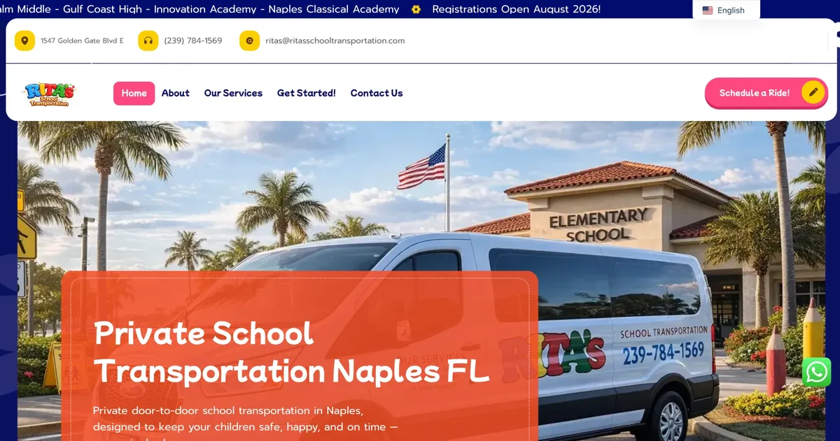 Home page of the Rita's School Transportation website